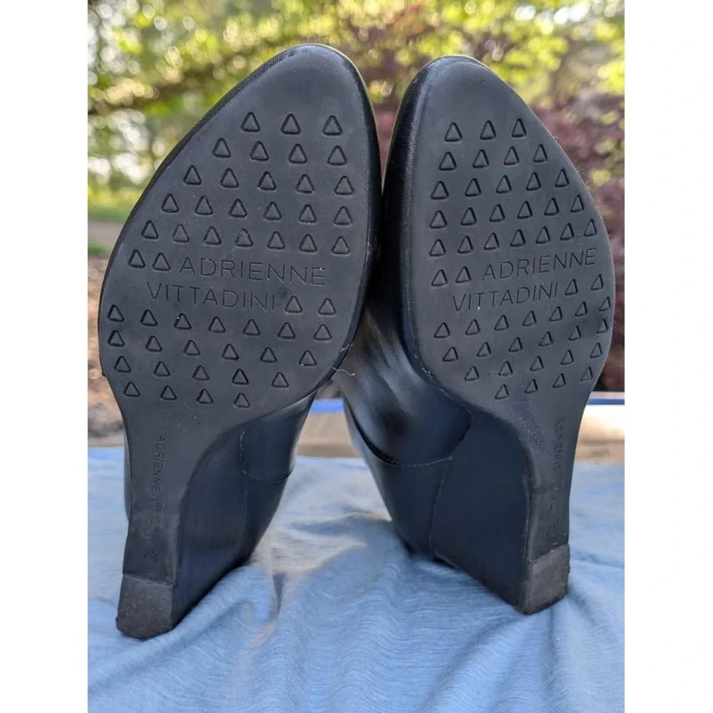 Adrienne Vittadini Meriel Black Wedge Ankle Boots Womens 7.5M Side Zip